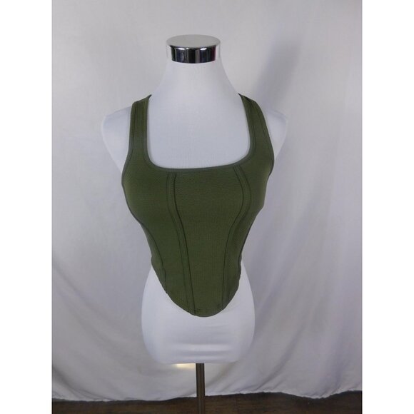 Green Ribbed Corset Crop Tank Square Neck Witchcore XS - Picture 1 of 10